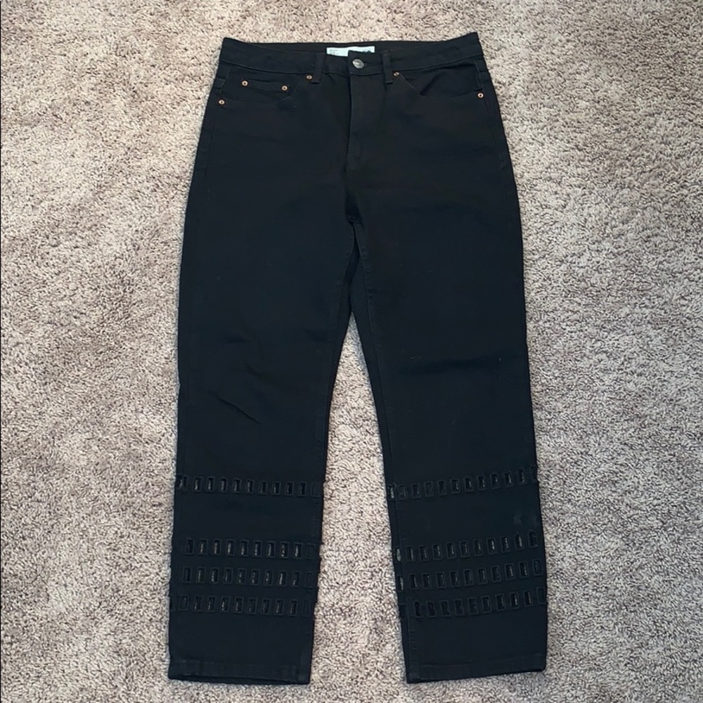 Moto Geo Cutout Black Straight Leg Jeans - Picture 2 of 5